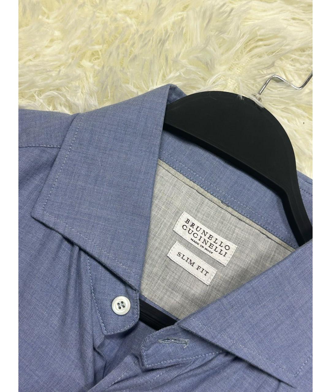 BRUNELLO CUCINELLI Голубая хлопковая классическая рубашка, фото 3