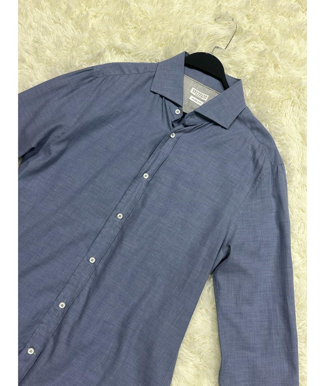 BRUNELLO CUCINELLI Голубая хлопковая классическая рубашка, фото 2