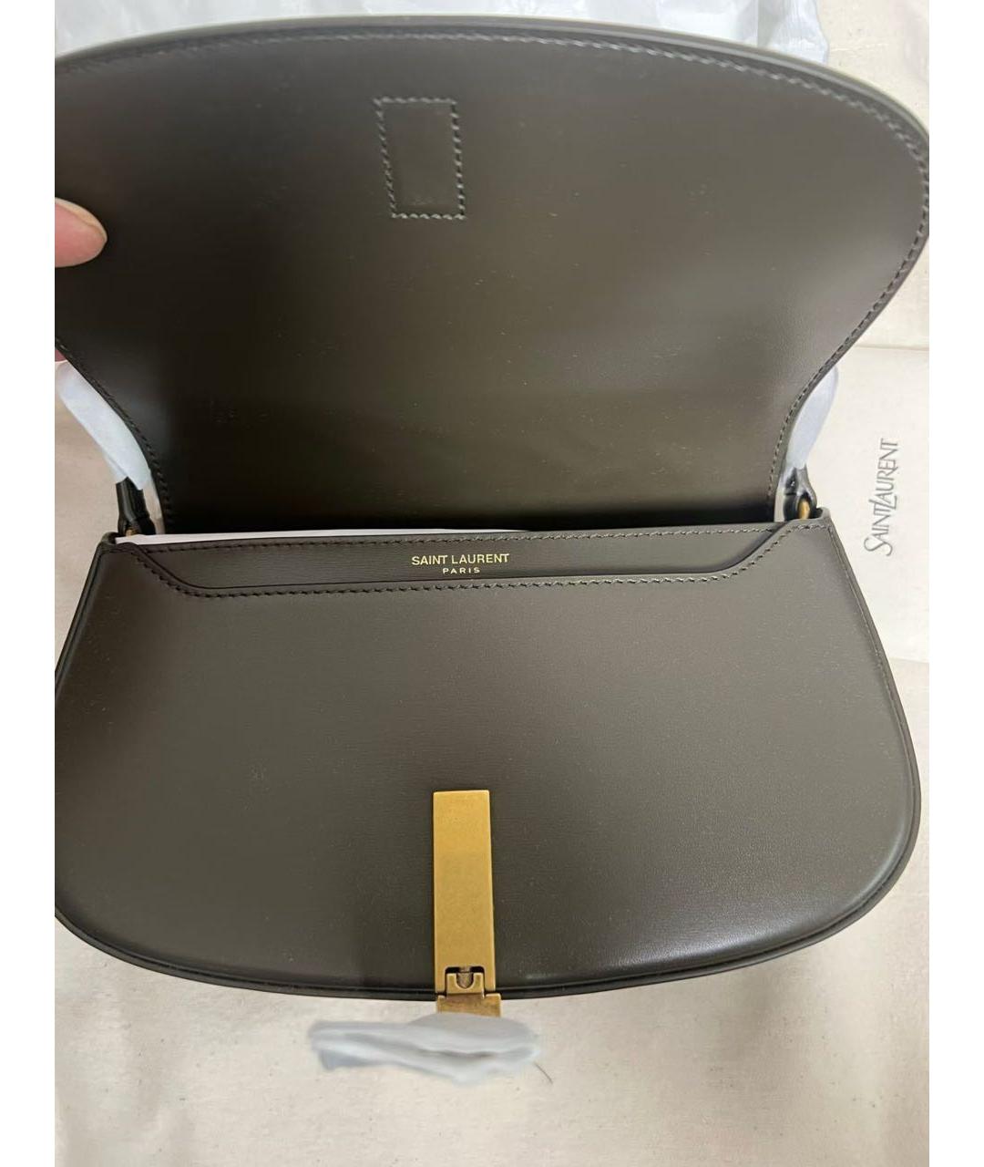 SAINT LAURENT Хаки кожаная сумка с короткими ручками, фото 5