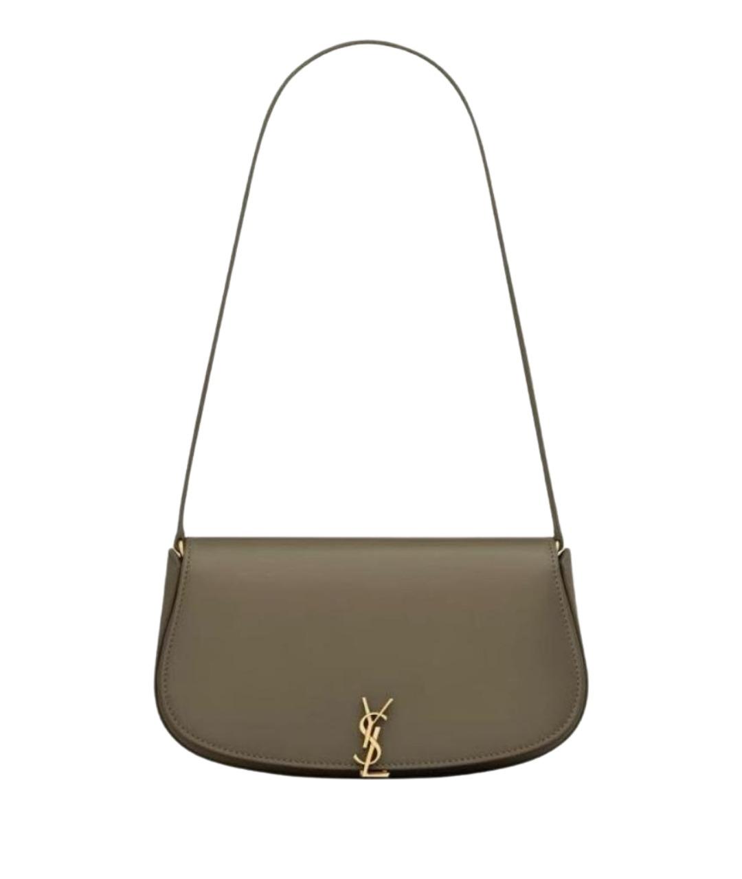 SAINT LAURENT Хаки кожаная сумка с короткими ручками, фото 1