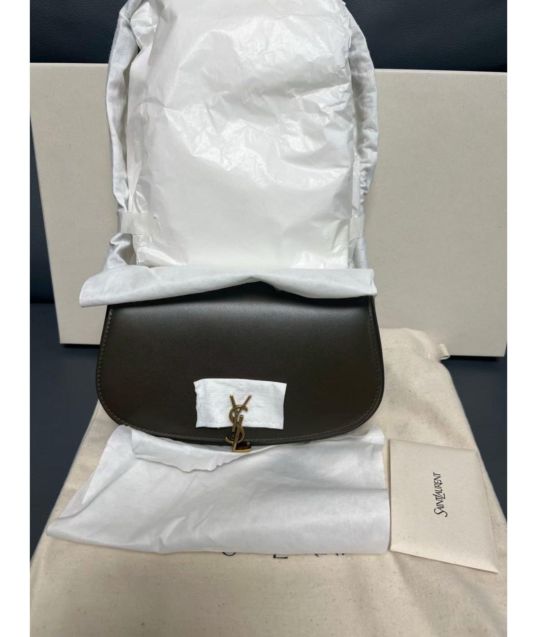 SAINT LAURENT Хаки кожаная сумка с короткими ручками, фото 2