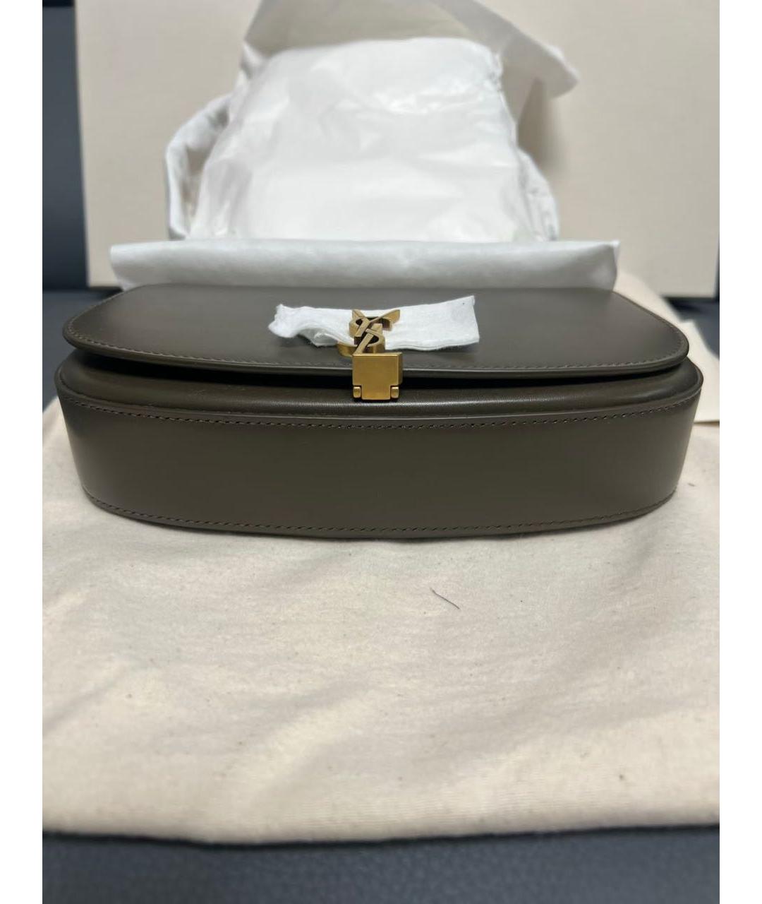 SAINT LAURENT Хаки кожаная сумка с короткими ручками, фото 4