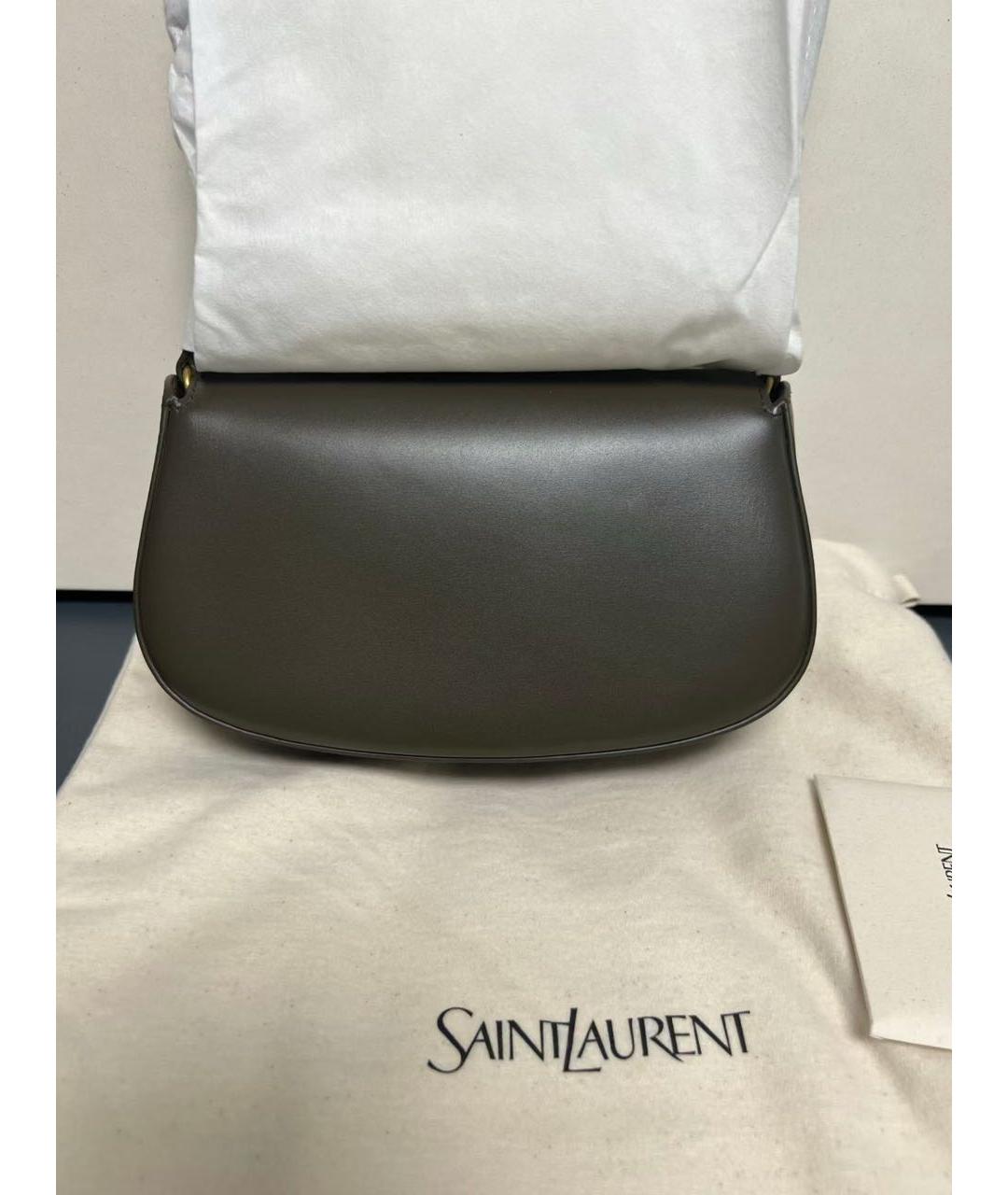 SAINT LAURENT Хаки кожаная сумка с короткими ручками, фото 3