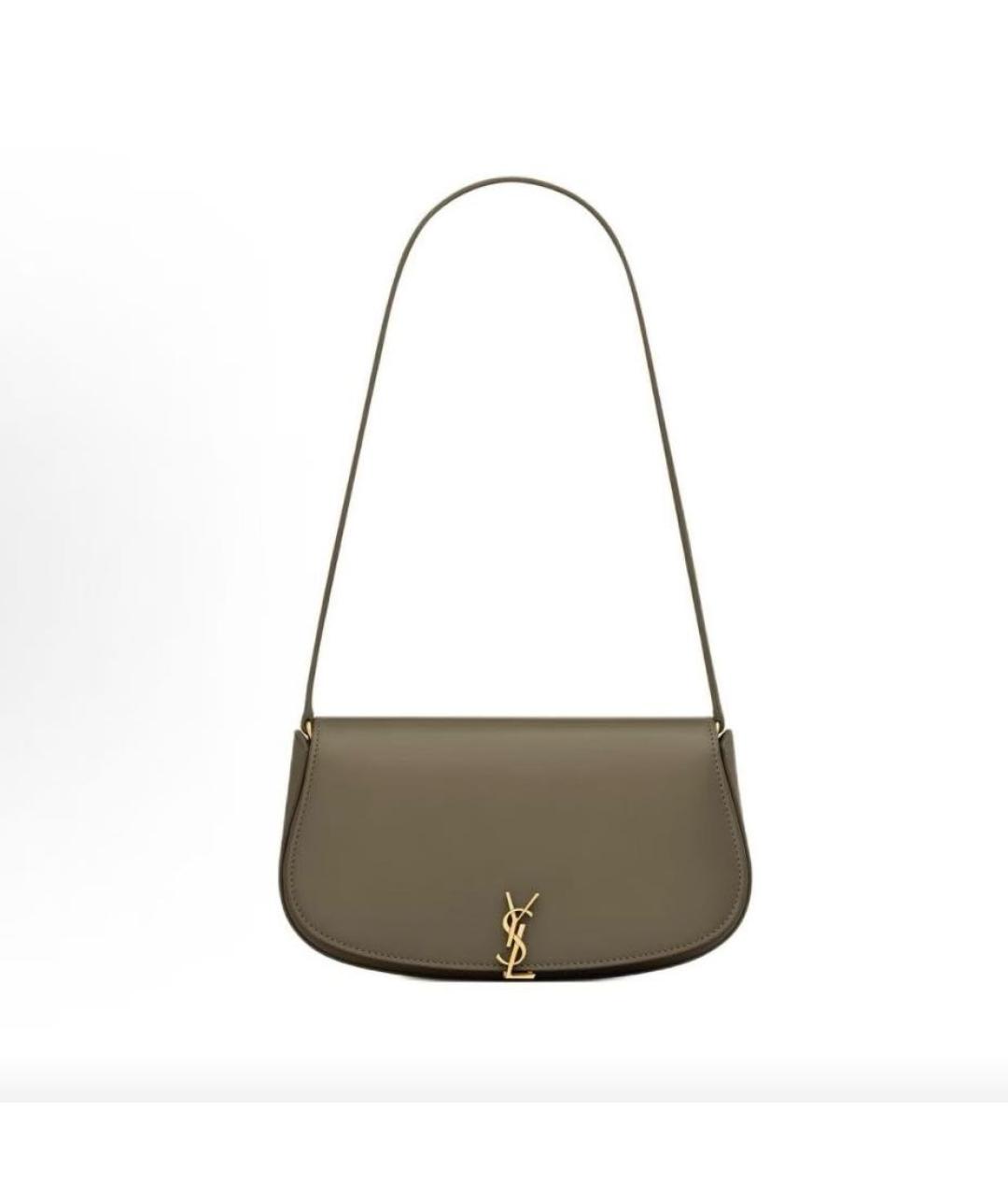 SAINT LAURENT Хаки кожаная сумка с короткими ручками, фото 6