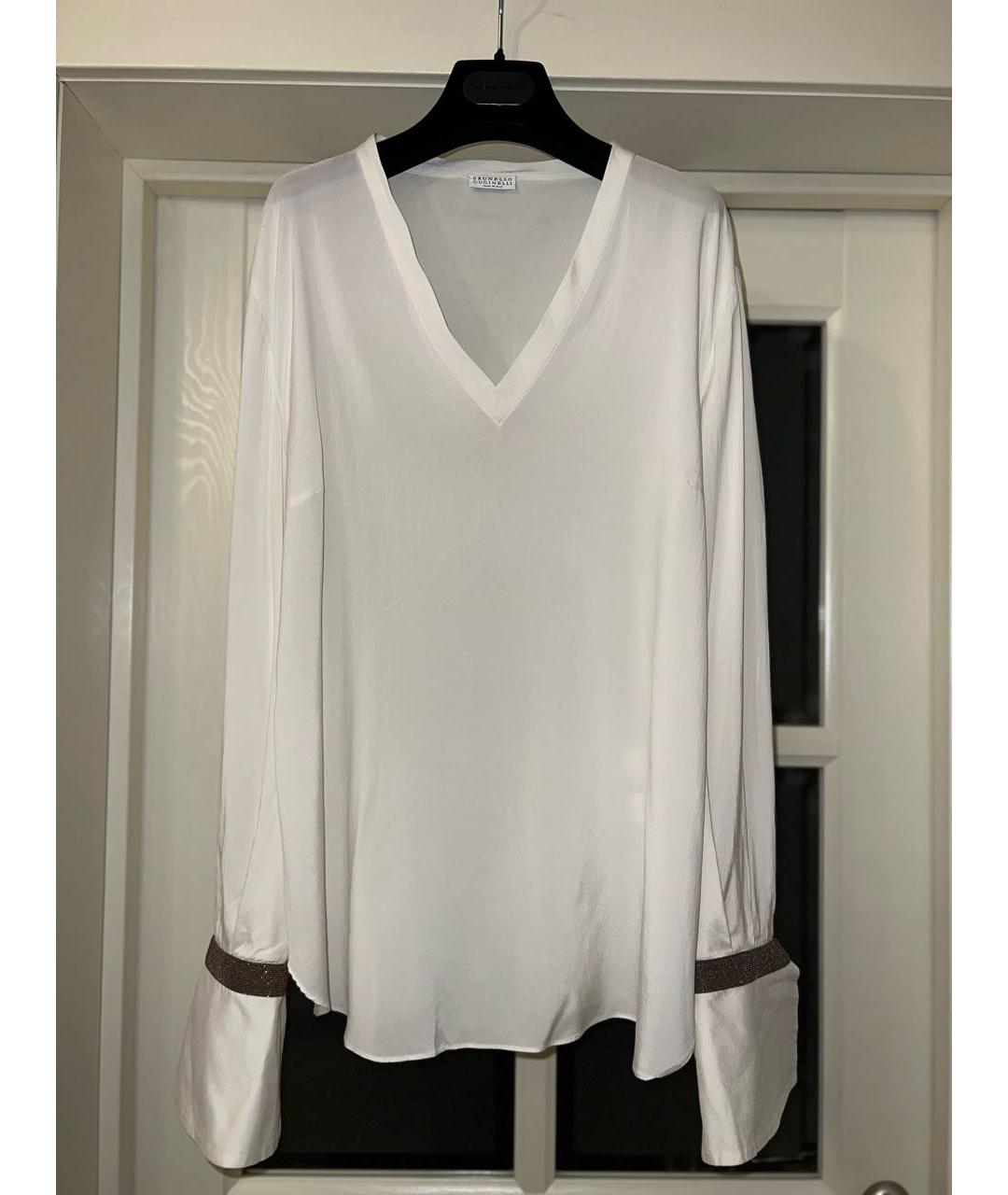 BRUNELLO CUCINELLI Белая шелковая блузы, фото 9