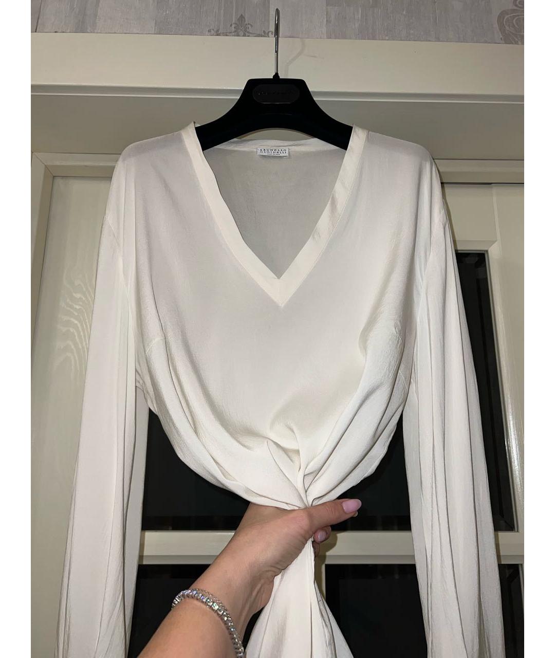 BRUNELLO CUCINELLI Белая шелковая блузы, фото 8