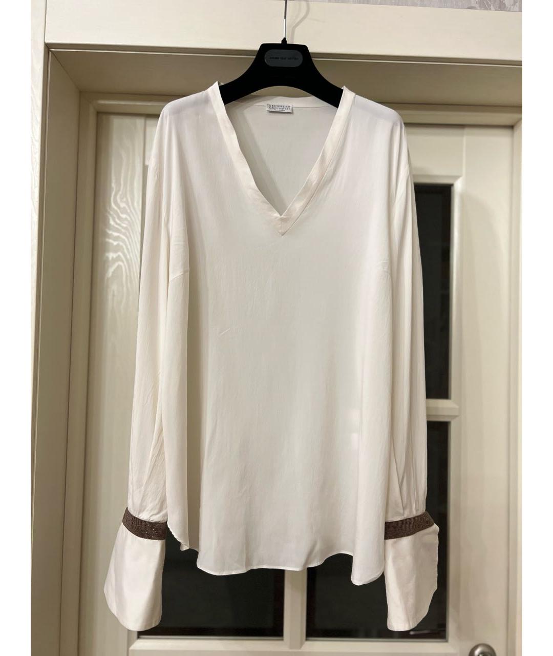 BRUNELLO CUCINELLI Белая шелковая блузы, фото 2