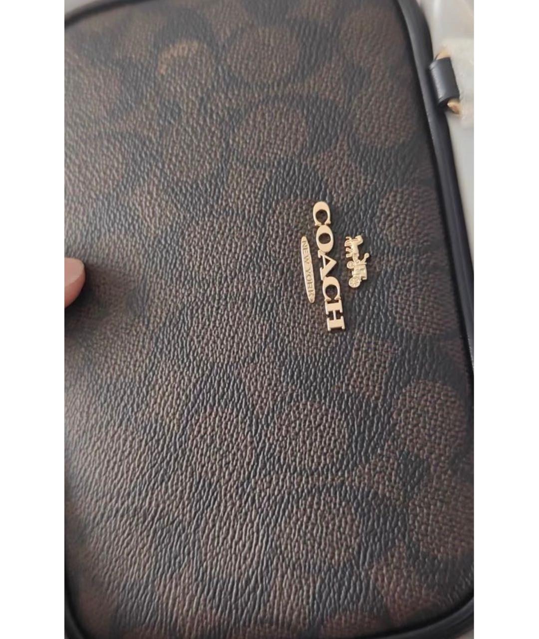 COACH Коричневая кожаная сумка с короткими ручками, фото 6