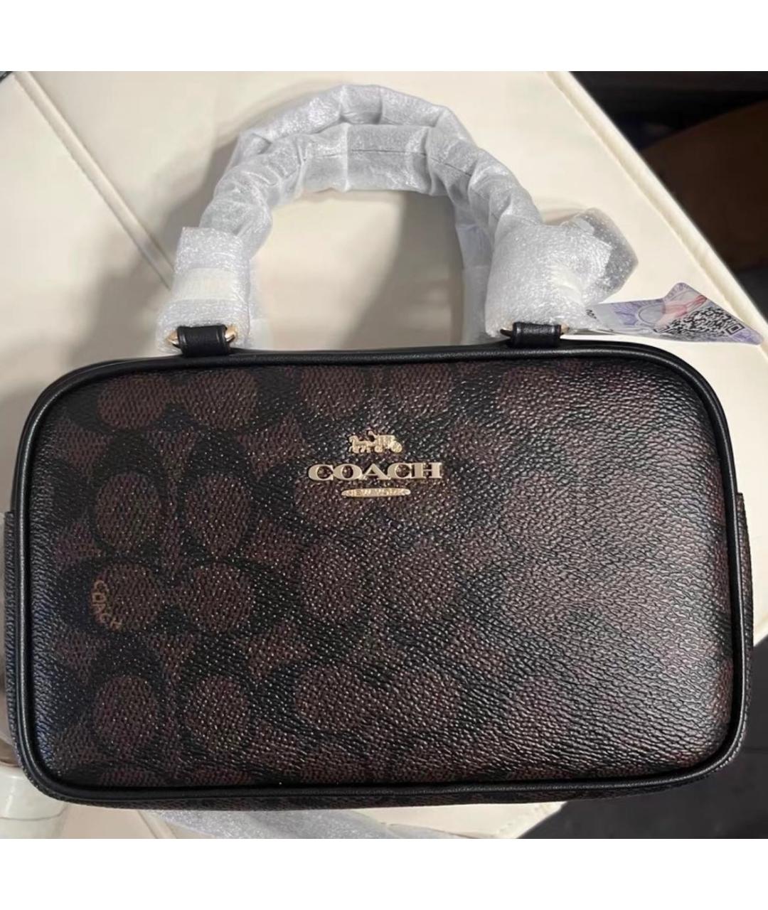 COACH Коричневая кожаная сумка с короткими ручками, фото 5