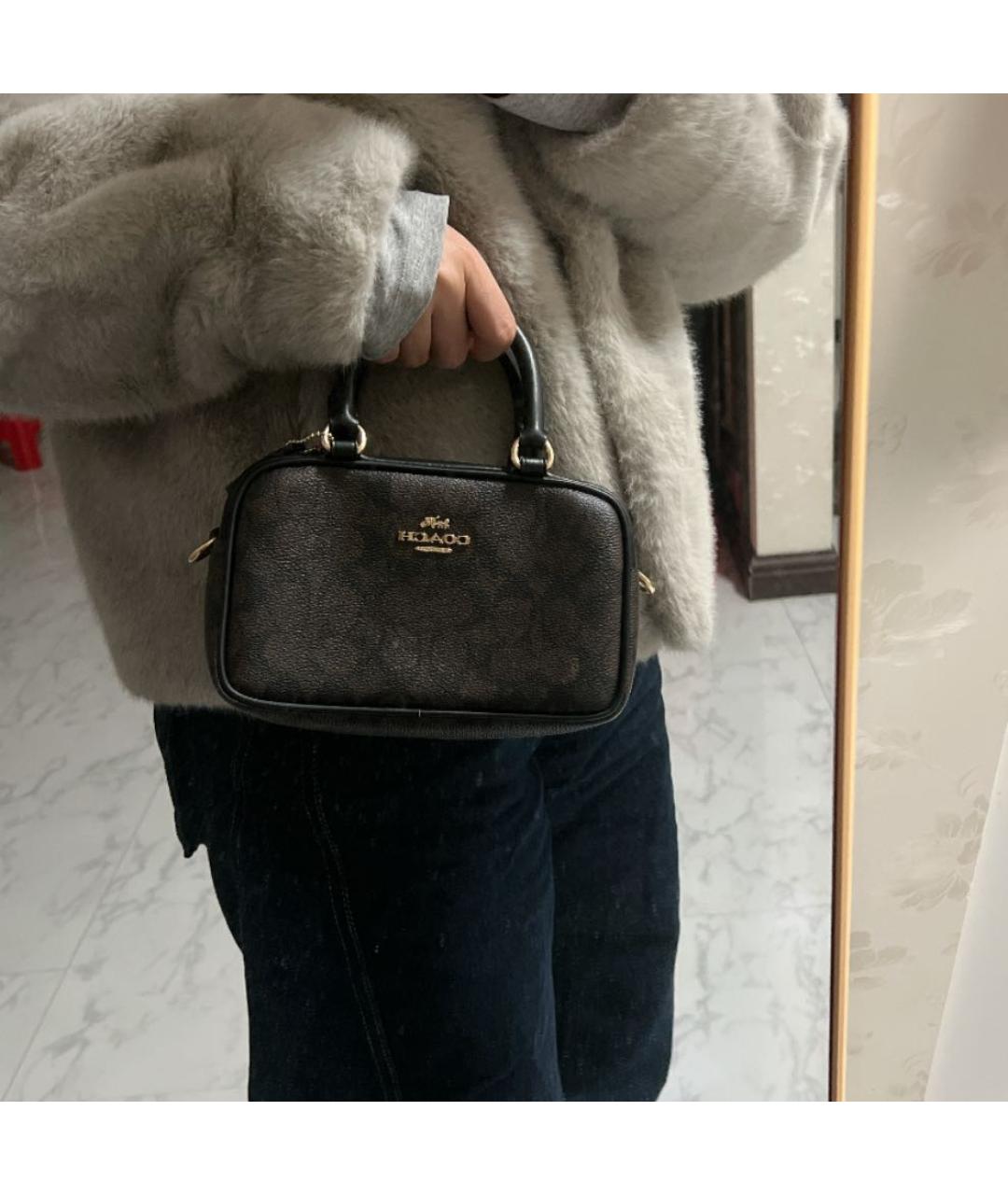 COACH Коричневая кожаная сумка с короткими ручками, фото 4