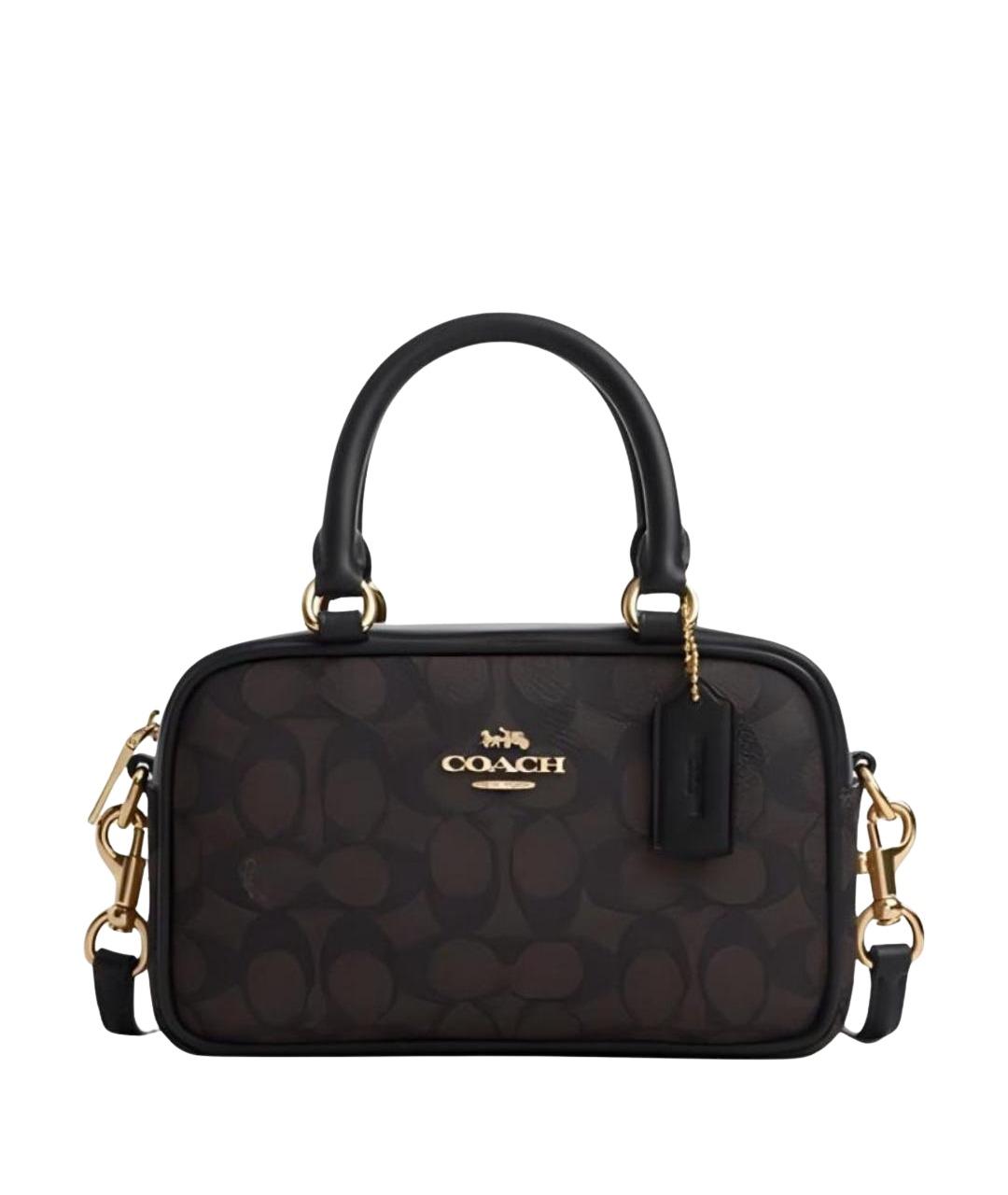 COACH Коричневая кожаная сумка с короткими ручками, фото 1