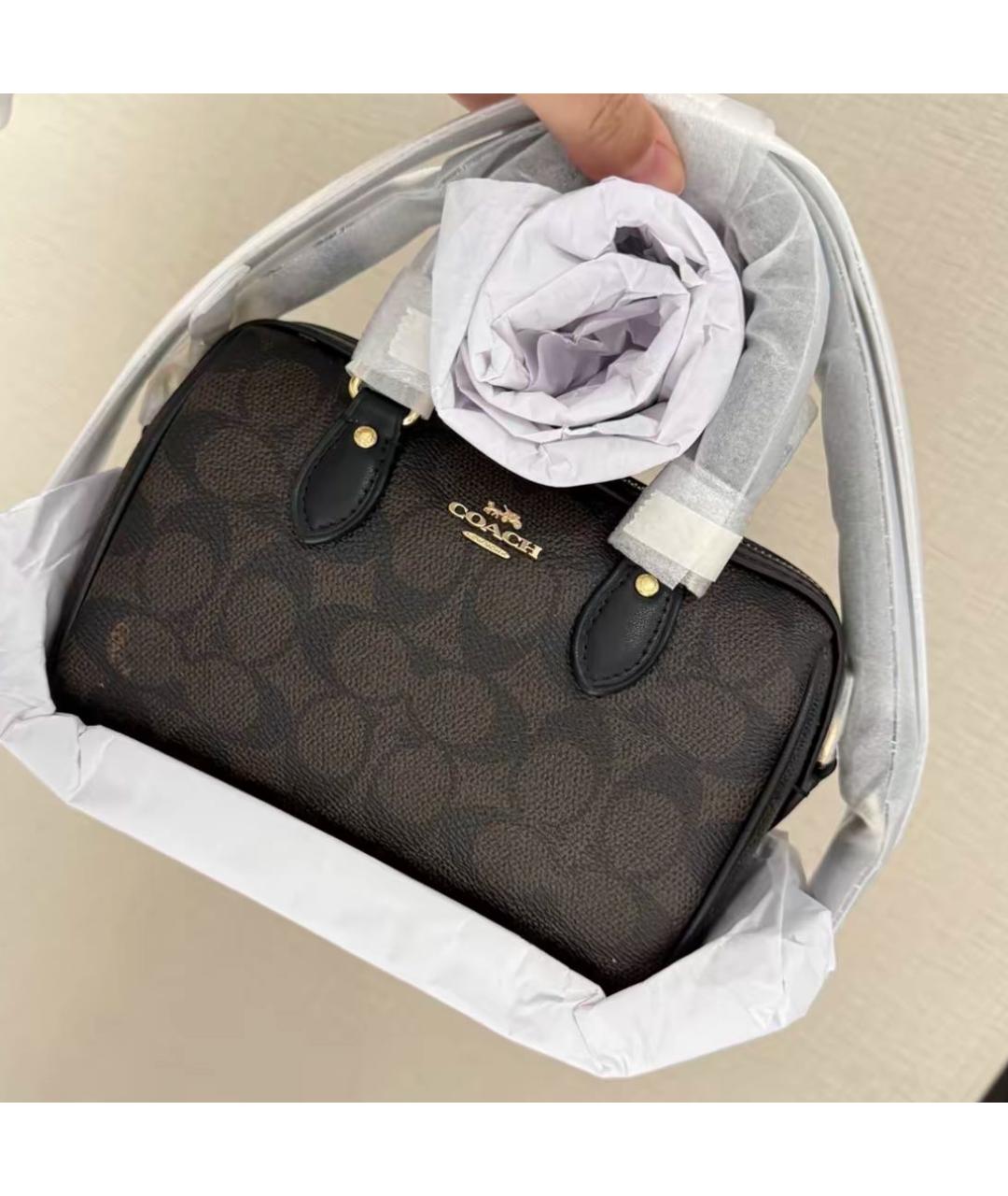 COACH Коричневая кожаная сумка с короткими ручками, фото 4