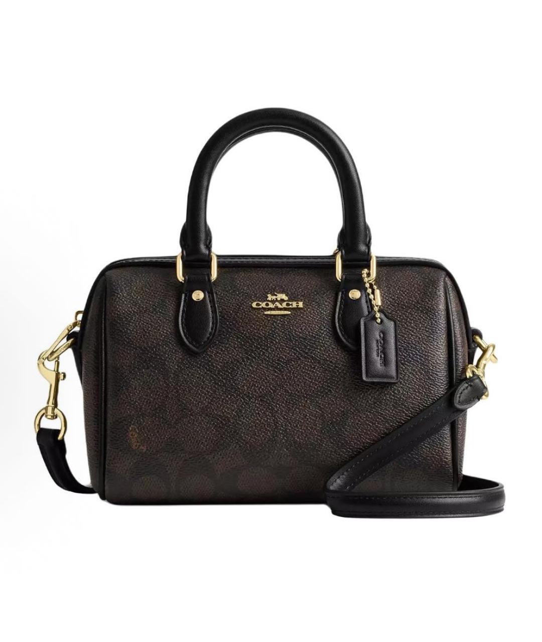 COACH Коричневая кожаная сумка с короткими ручками, фото 6