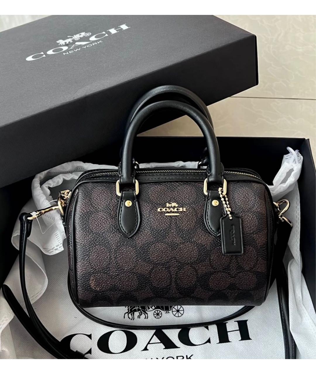 COACH Коричневая кожаная сумка с короткими ручками, фото 5