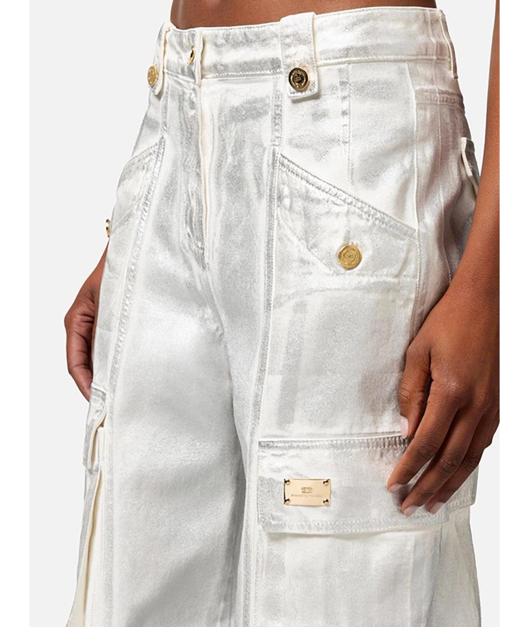 ELISABETTA FRANCHI Серебряные хлопковые прямые джинсы, фото 4