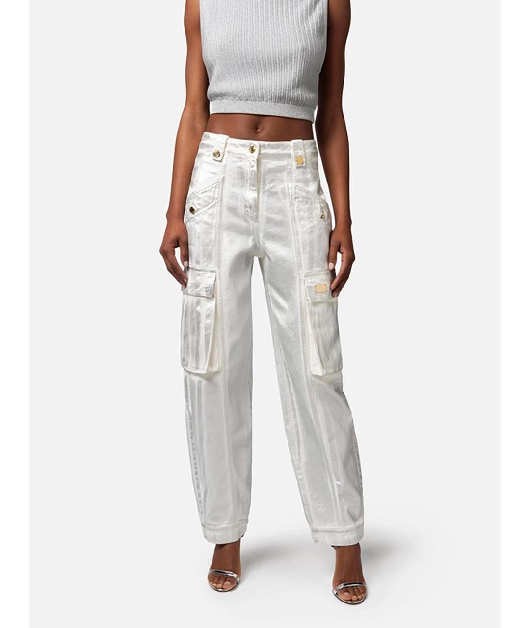 ELISABETTA FRANCHI Серебряные хлопковые прямые джинсы, фото 3