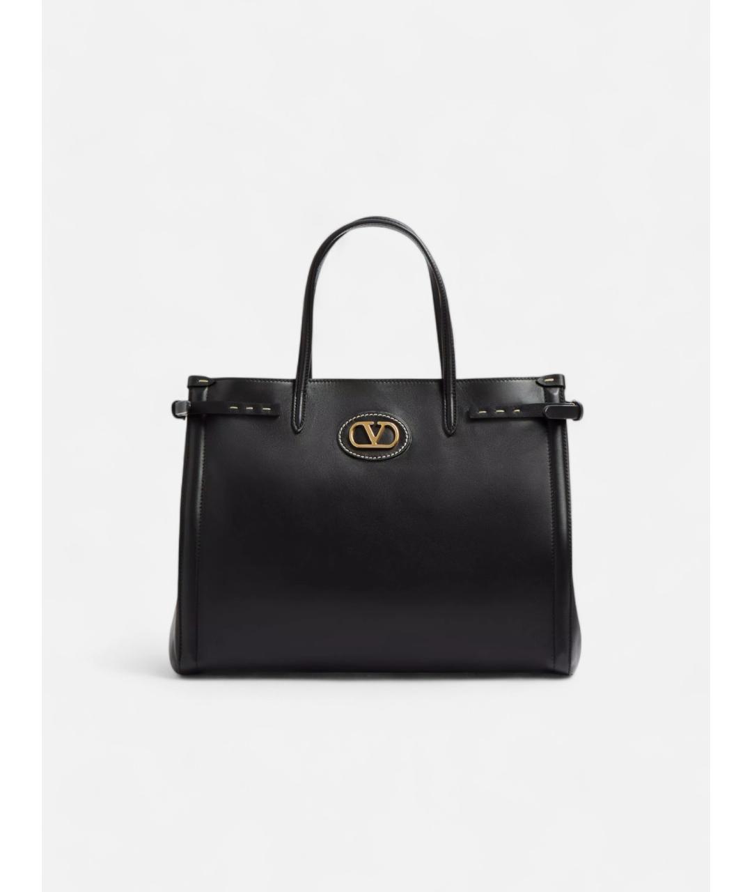 VALENTINO Черная кожаная сумка тоут, фото 5