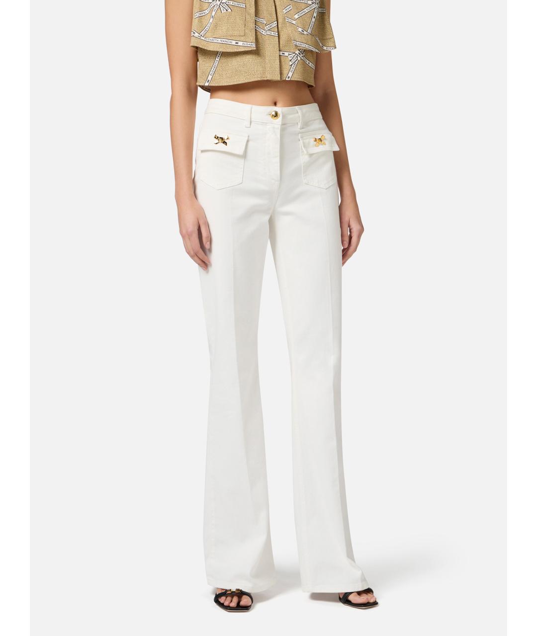 ELISABETTA FRANCHI Белые хлопковые джинсы клеш, фото 3
