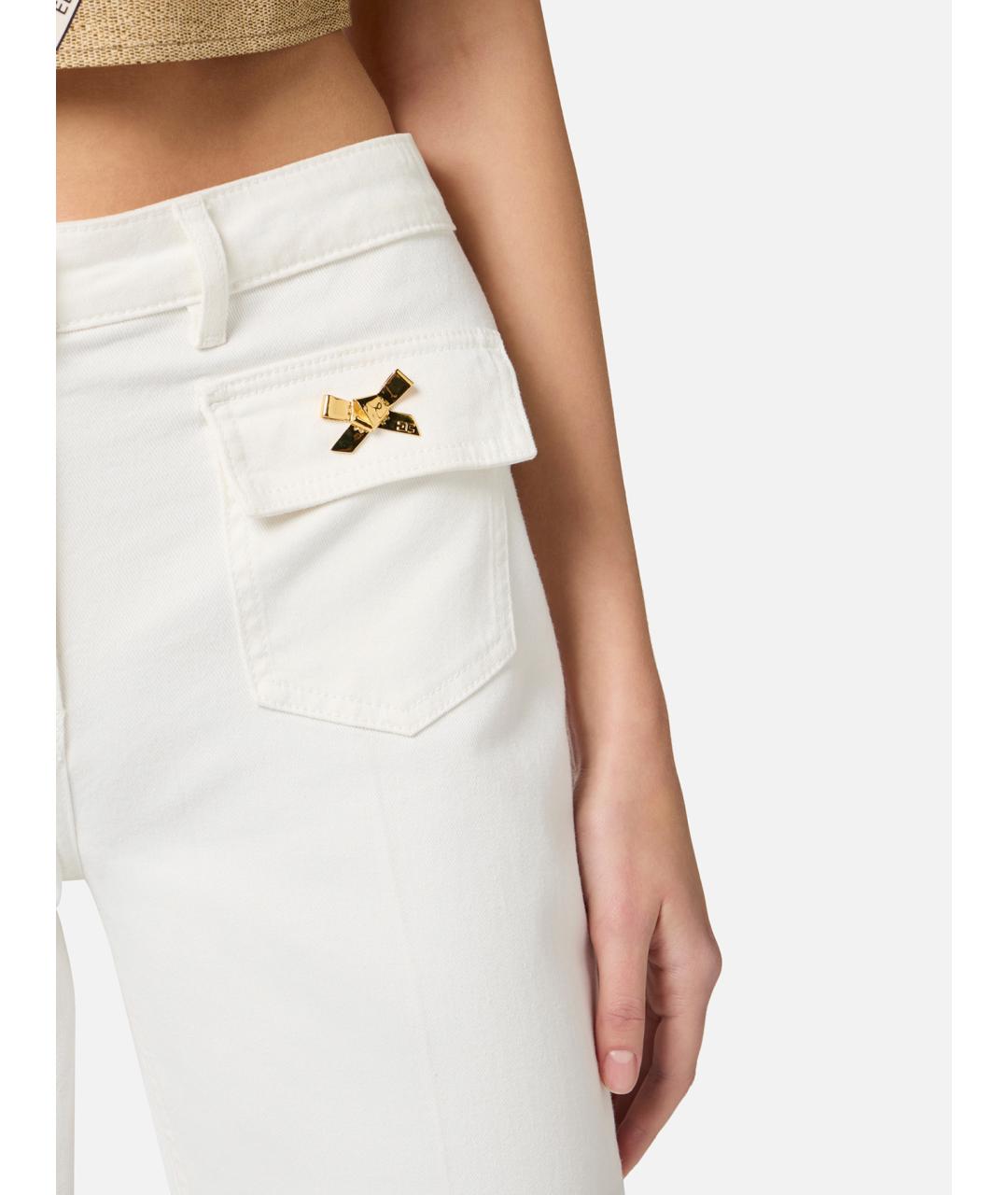 ELISABETTA FRANCHI Белые хлопковые джинсы клеш, фото 4