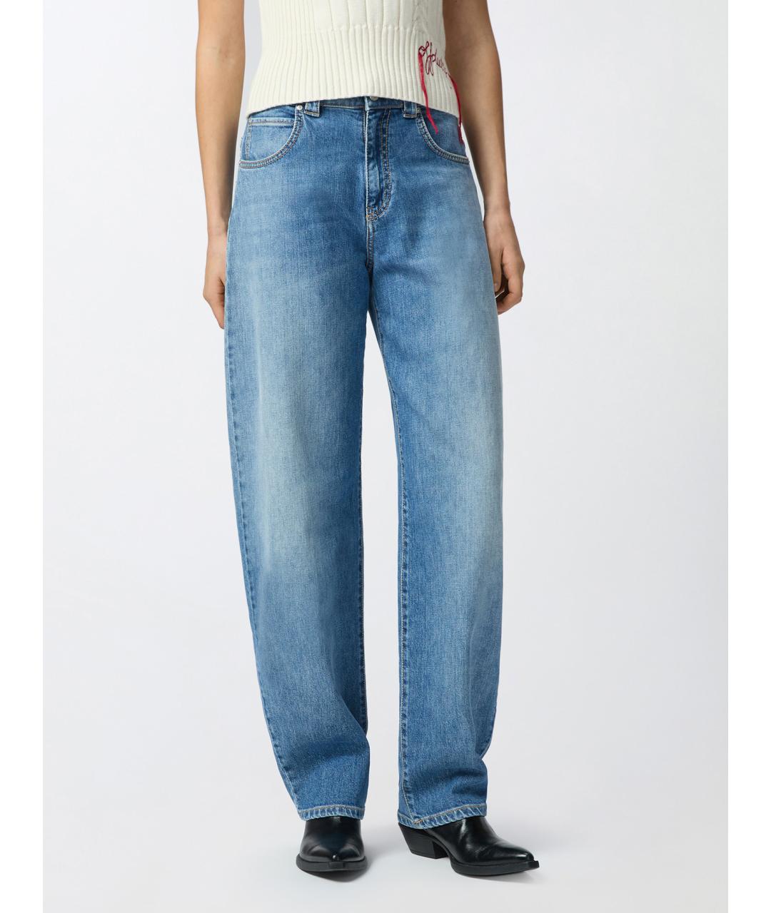PINKO Голубые хлопковые прямые джинсы, фото 3