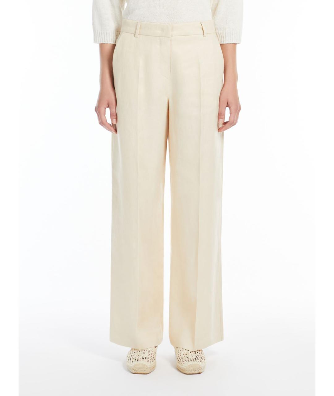 WEEKEND MAX MARA Бежевые хлопко-леновые прямые джинсы, фото 4