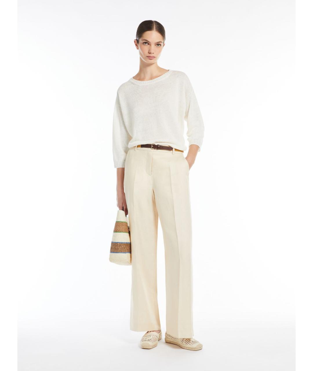 WEEKEND MAX MARA Бежевые хлопко-леновые прямые джинсы, фото 2