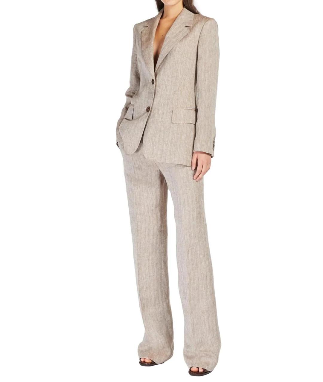 MAX MARA STUDIO Бежевые льняные прямые брюки, фото 3