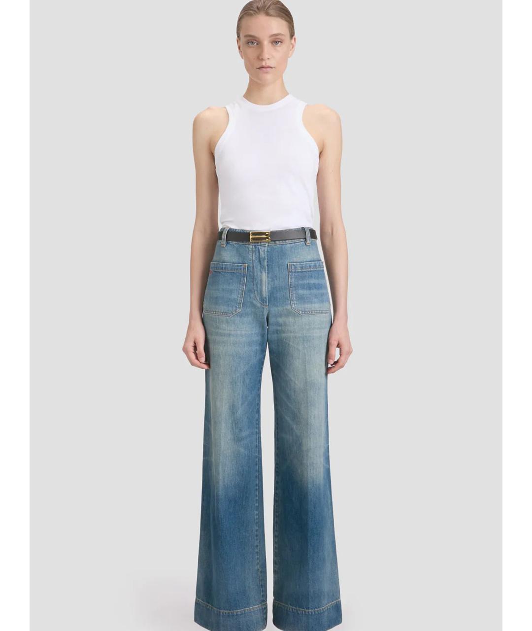 VICTORIA BECKHAM Синие хлопковые джинсы клеш, фото 2