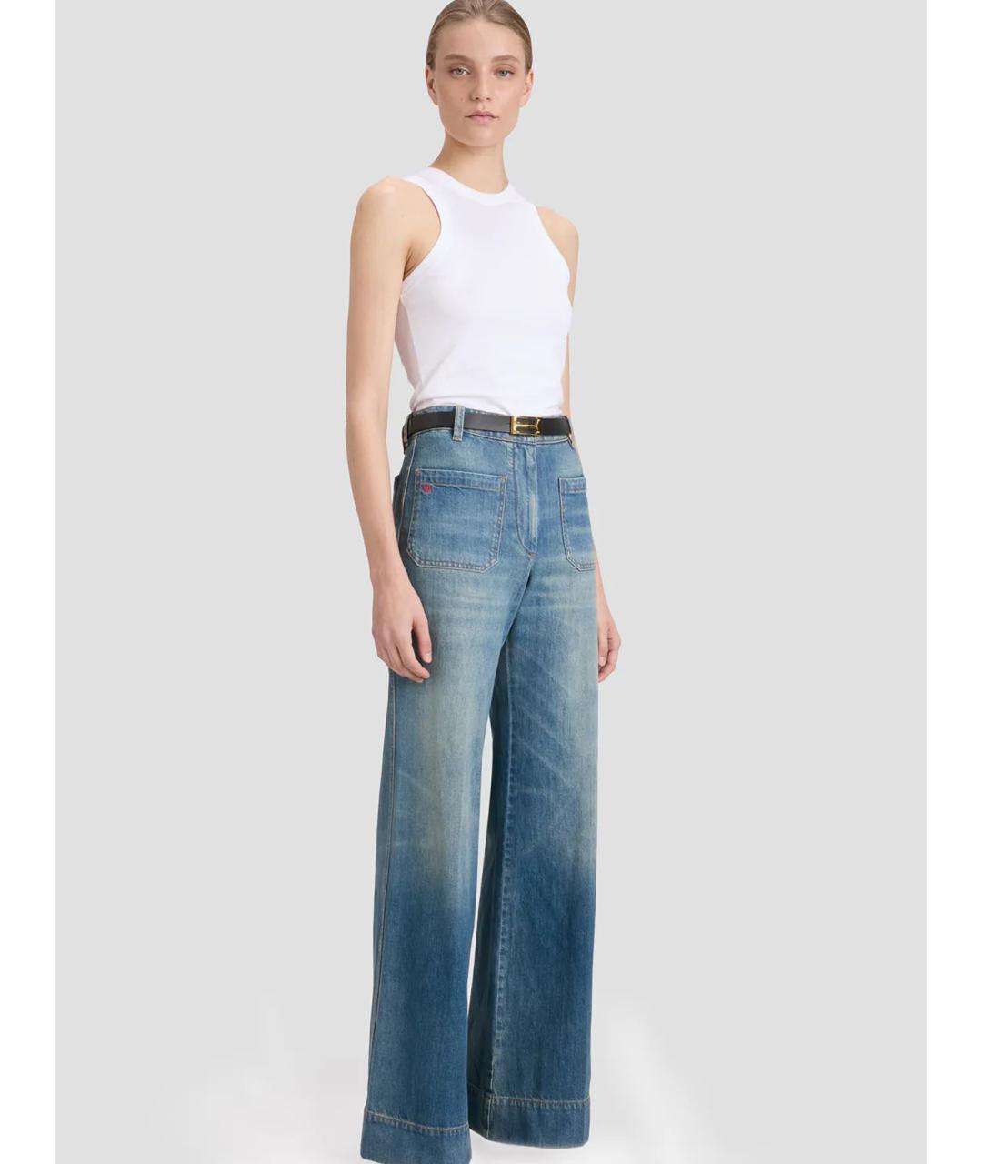 VICTORIA BECKHAM Синие хлопковые джинсы клеш, фото 3