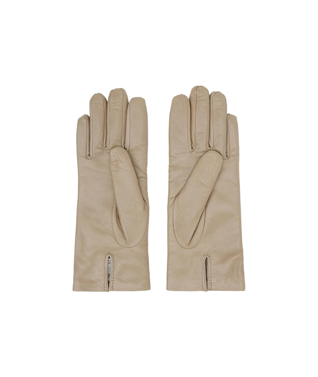 MAX MARA Бежевые кожаные перчатки, фото 2