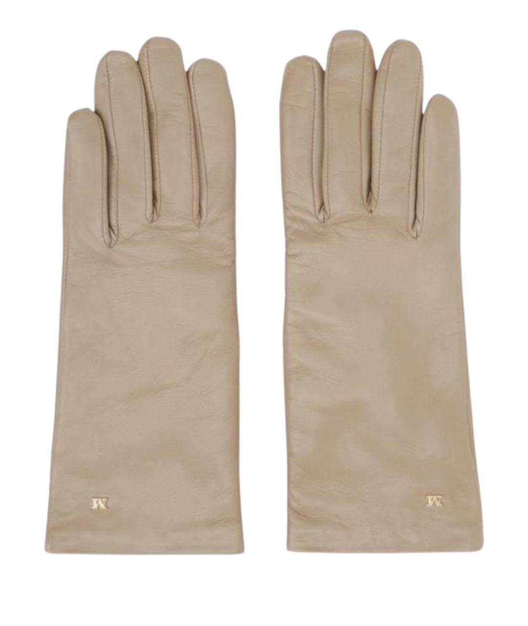 MAX MARA Бежевые кожаные перчатки, фото 1