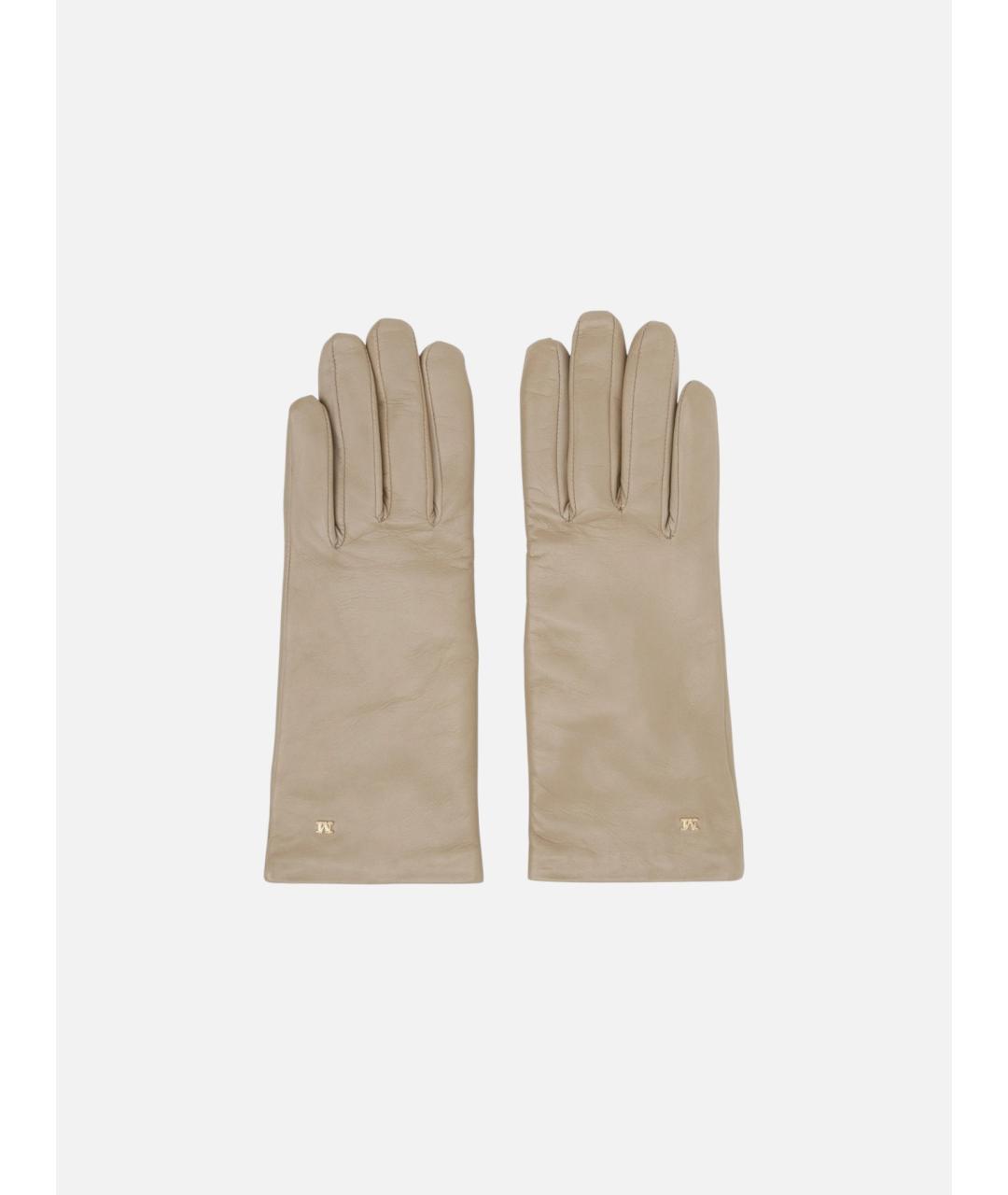 MAX MARA Бежевые кожаные перчатки, фото 3