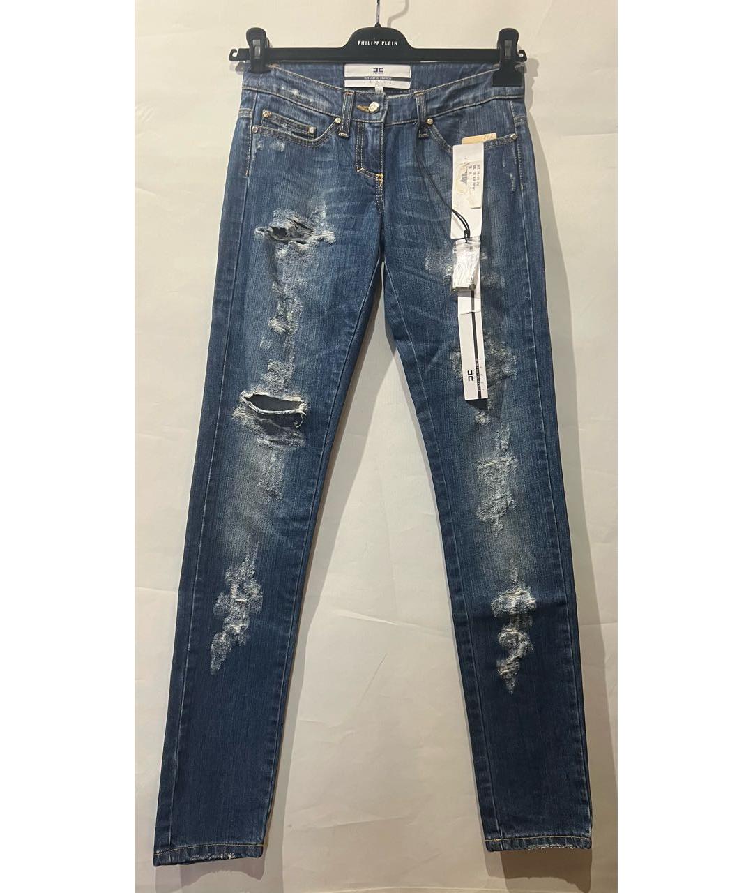 ELISABETTA FRANCHI Синие хлопковые прямые джинсы, фото 2