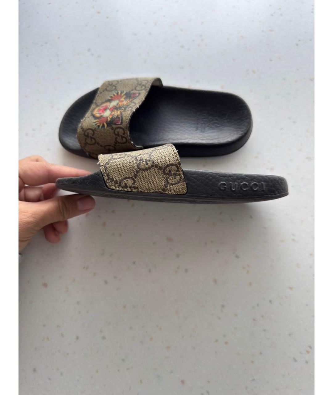 GUCCI Серые кожаные сандалии и шлепанцы, фото 4