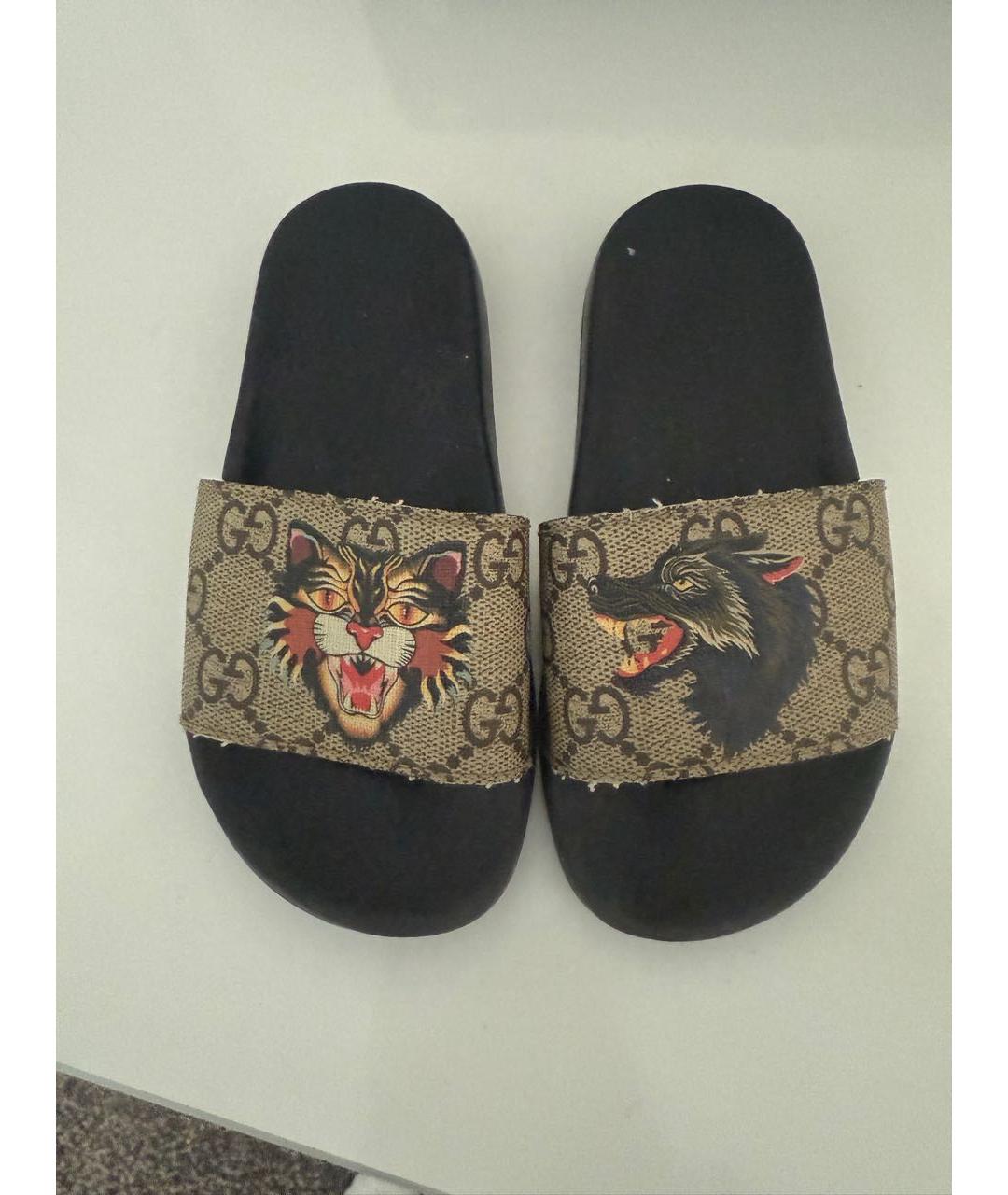 GUCCI Серые кожаные сандалии и шлепанцы, фото 2