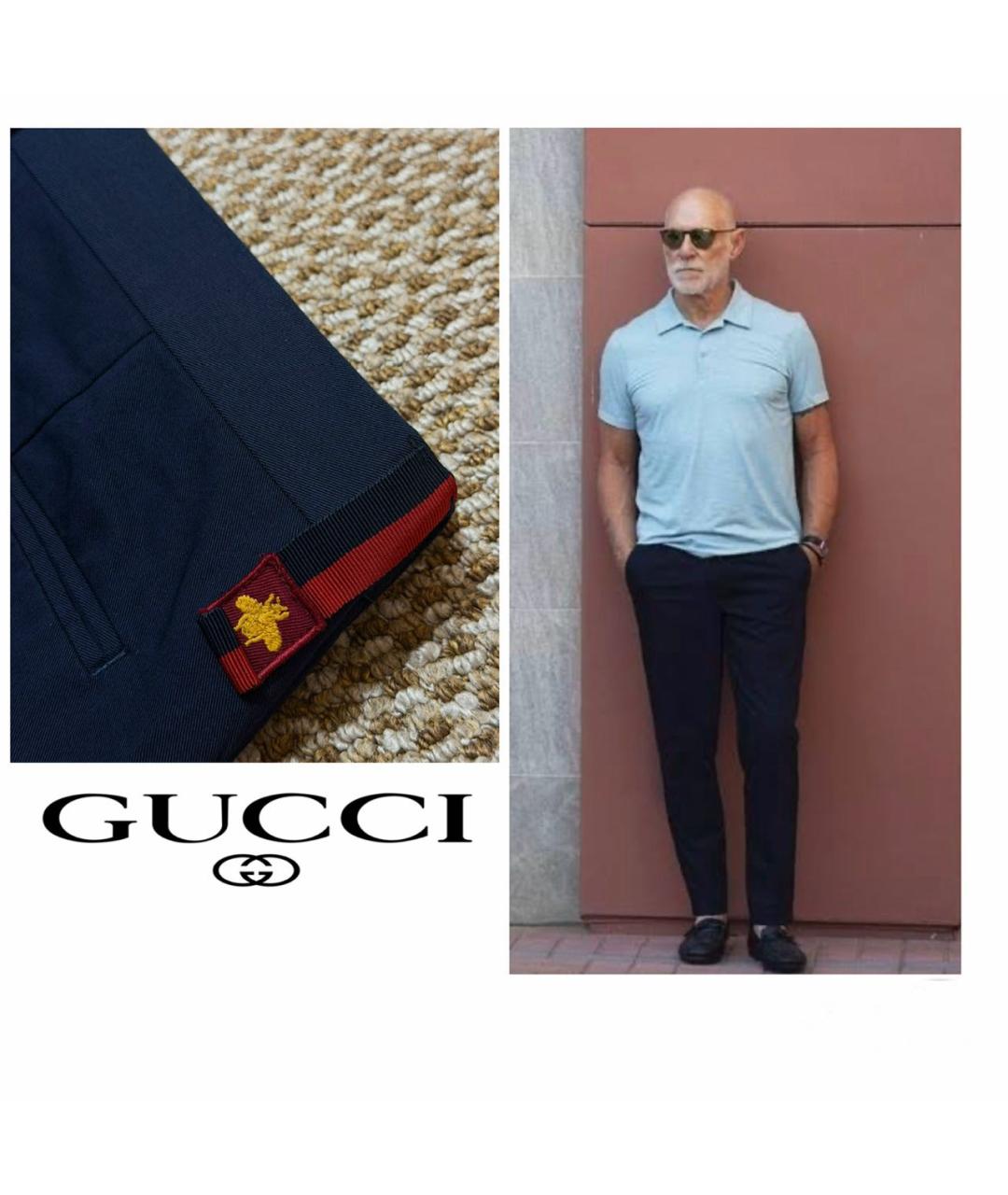 GUCCI Темно-синие хлопковые повседневные брюки, фото 2