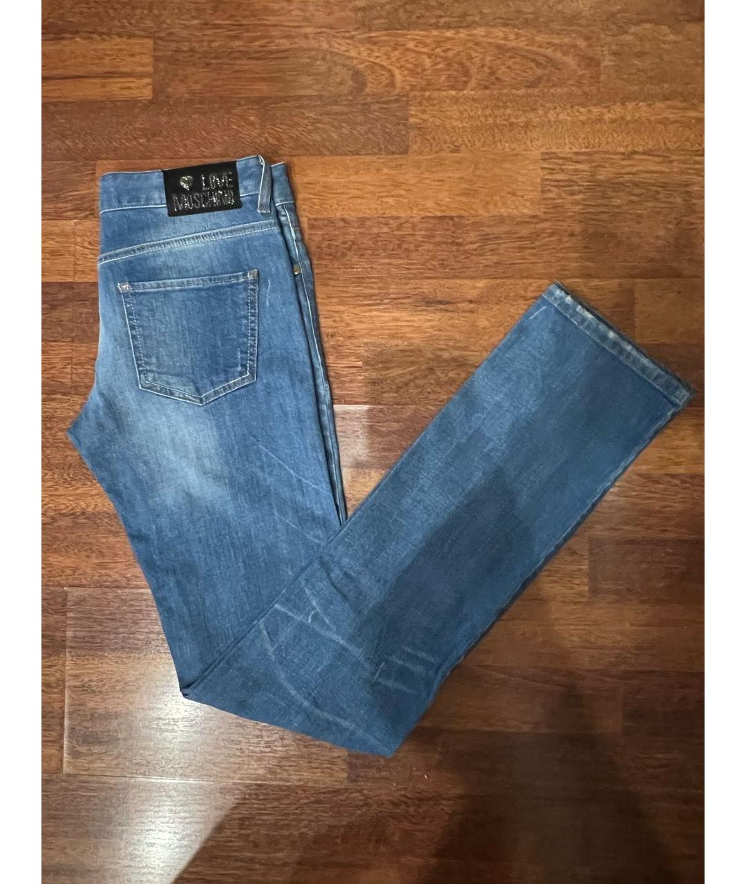 LOVE MOSCHINO Синие хлопко-эластановые прямые джинсы, фото 6