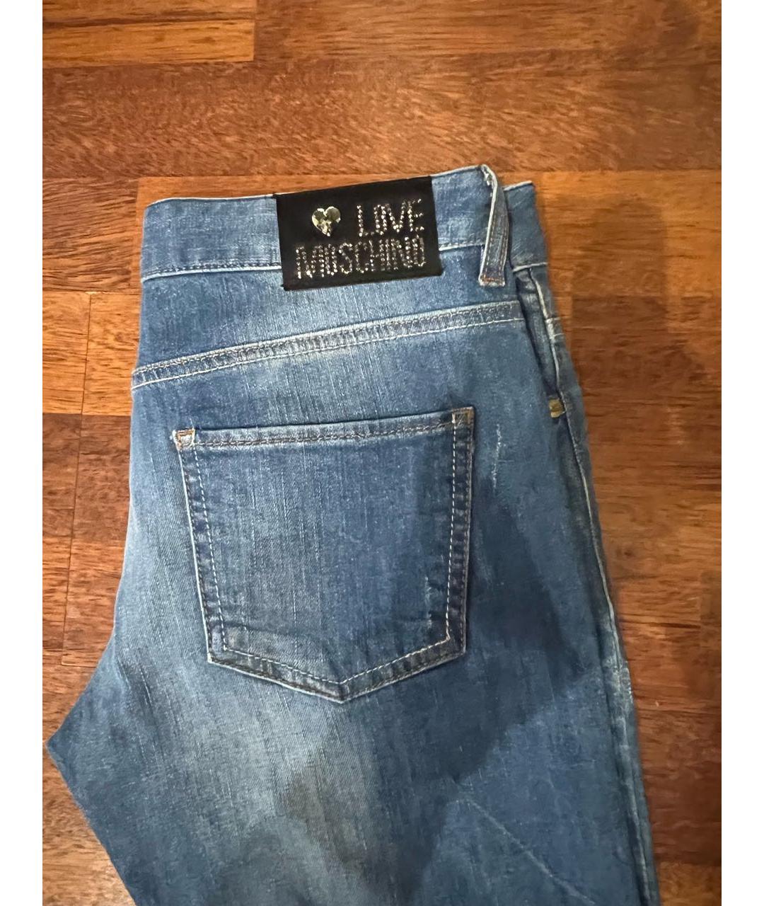 LOVE MOSCHINO Синие хлопко-эластановые прямые джинсы, фото 7