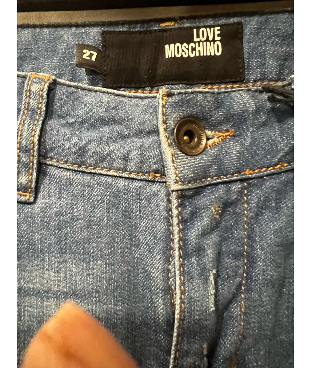 LOVE MOSCHINO Синие хлопко-эластановые прямые джинсы, фото 4