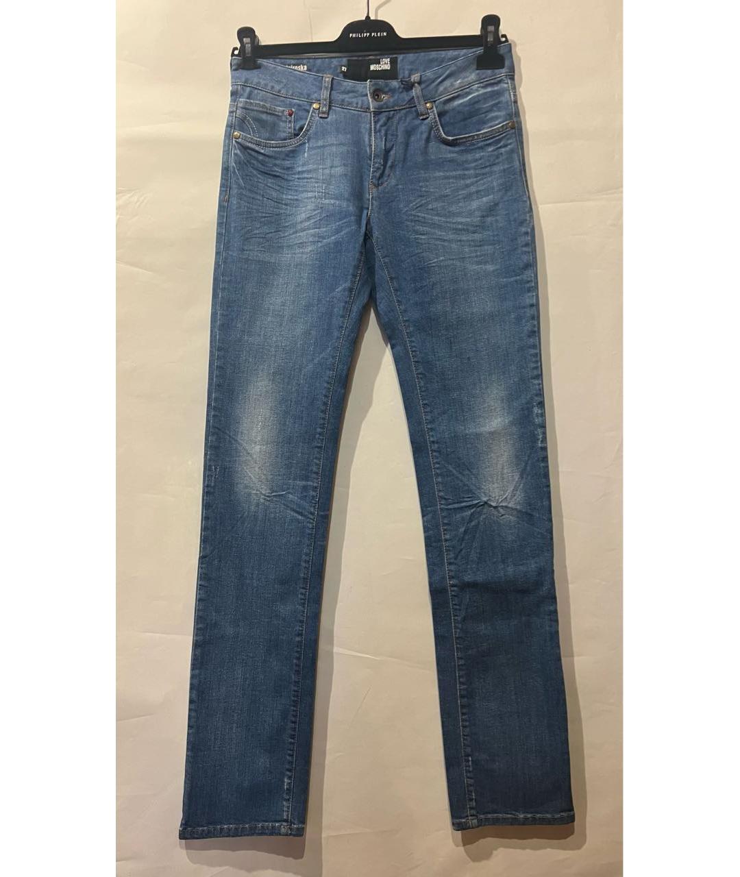 LOVE MOSCHINO Синие хлопко-эластановые прямые джинсы, фото 2