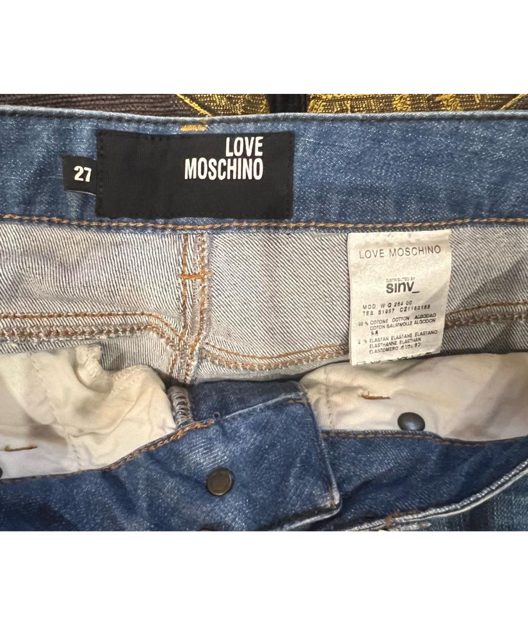 LOVE MOSCHINO Синие хлопко-эластановые прямые джинсы, фото 8