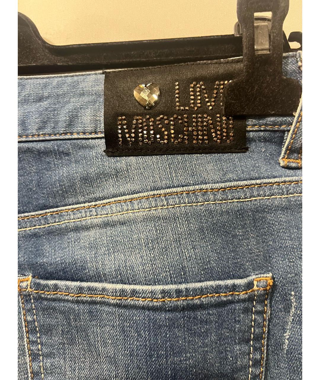 LOVE MOSCHINO Синие хлопко-эластановые прямые джинсы, фото 5