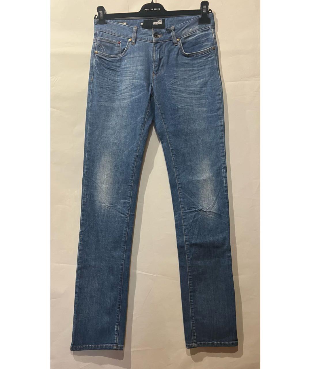 LOVE MOSCHINO Синие хлопко-эластановые прямые джинсы, фото 9