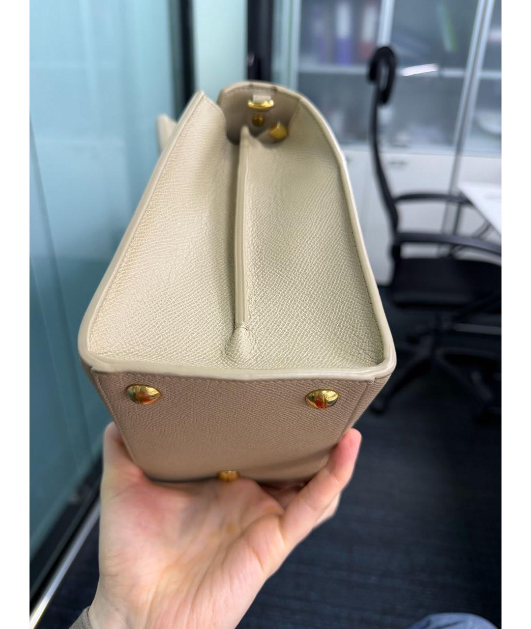 CHRISTIAN DIOR Бежевая кожаная сумка с короткими ручками, фото 5