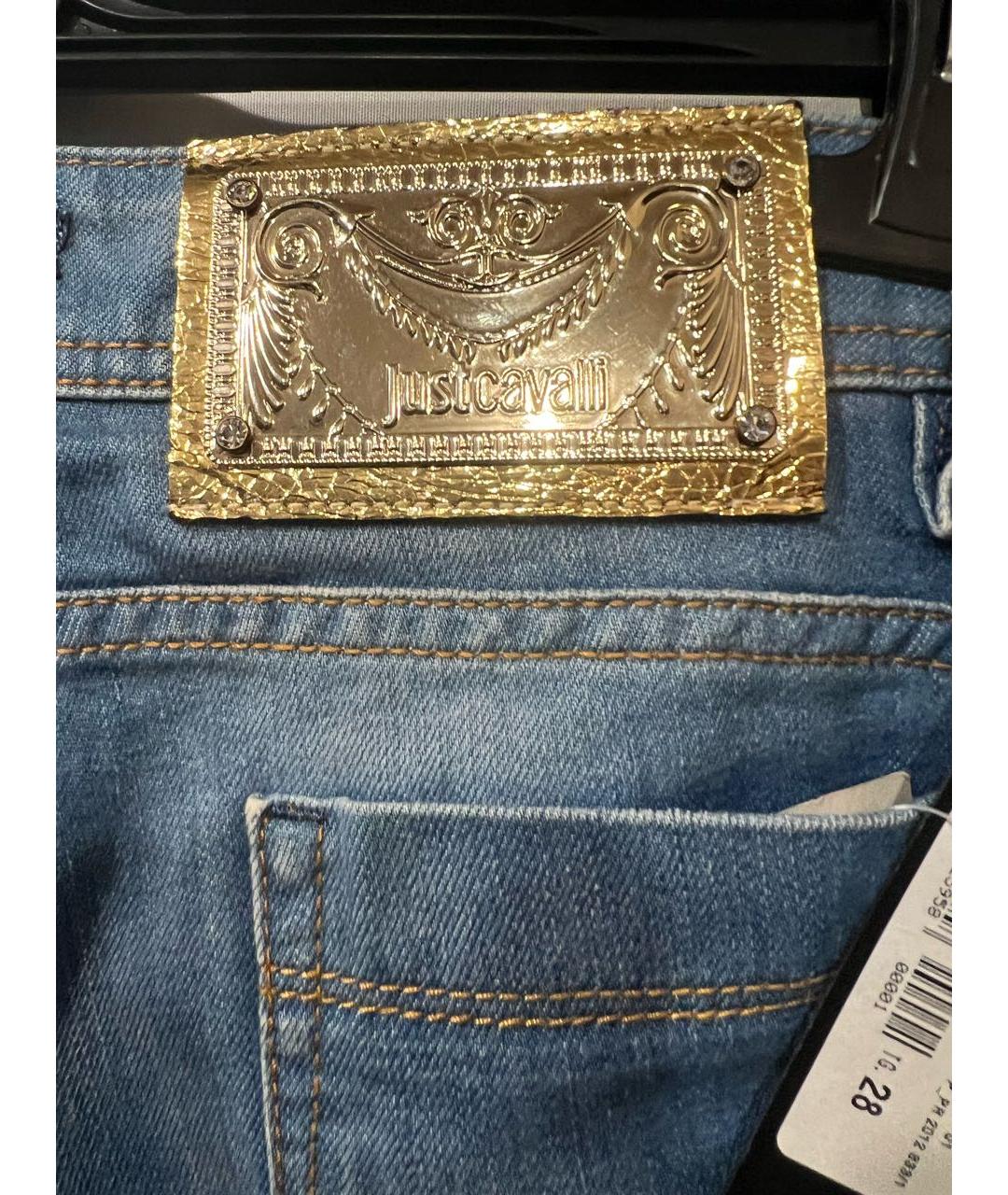 JUST CAVALLI Синие хлопко-эластановые прямые джинсы, фото 4