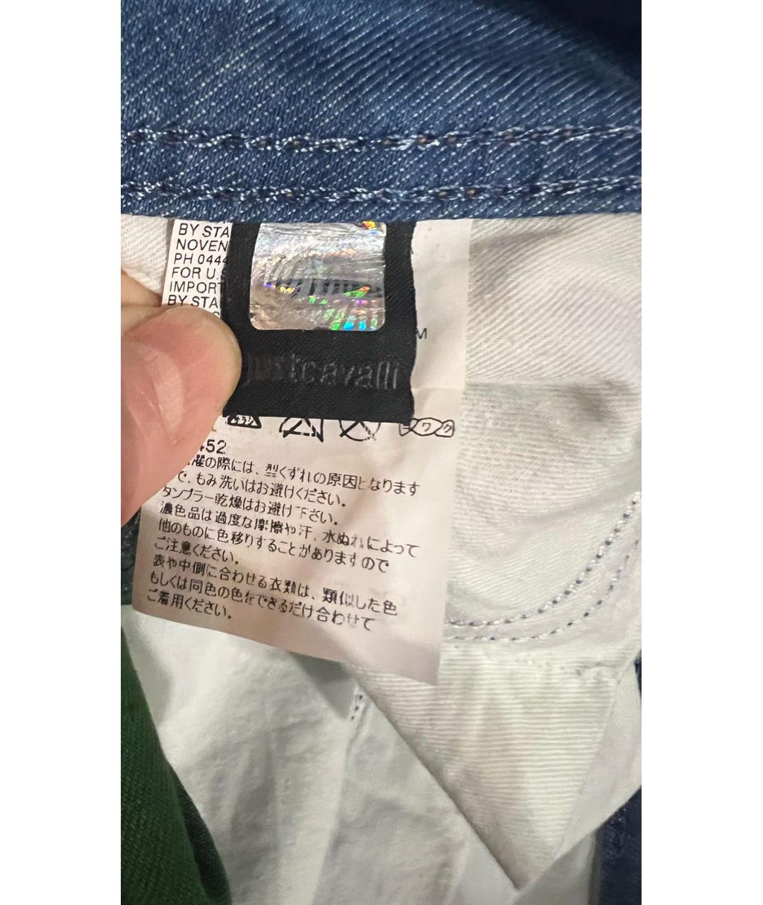 JUST CAVALLI Синие хлопко-эластановые прямые джинсы, фото 7