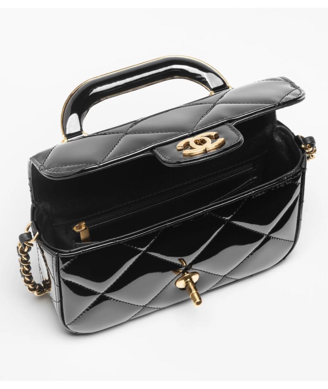 CHANEL Черная сумка с короткими ручками из лакированной кожи, фото 4