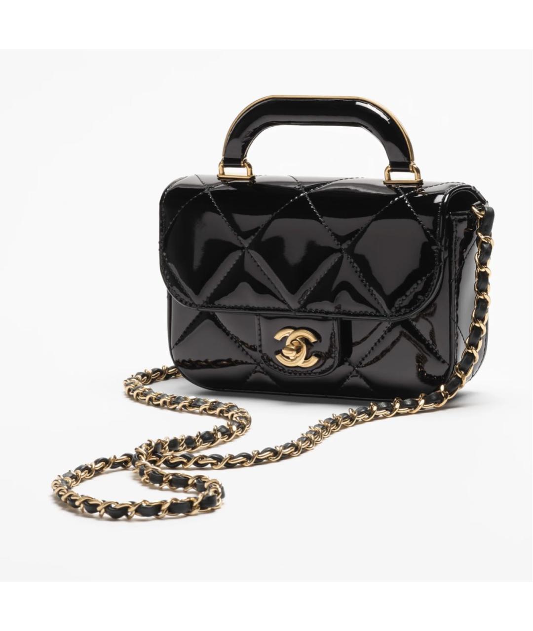CHANEL Черная сумка с короткими ручками из лакированной кожи, фото 3