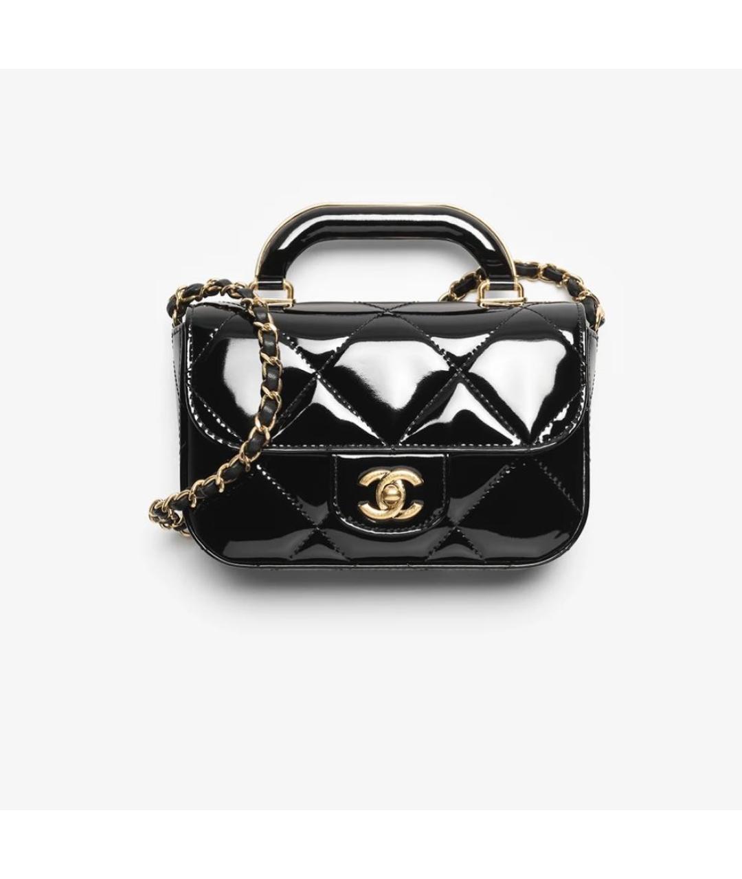 CHANEL Черная сумка с короткими ручками из лакированной кожи, фото 6