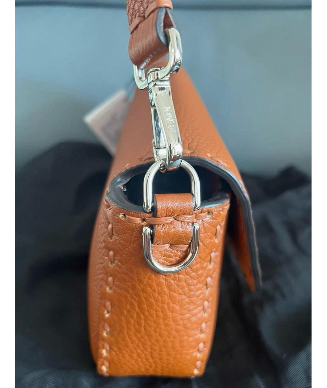 FENDI Коричневая кожаная сумка через плечо, фото 6